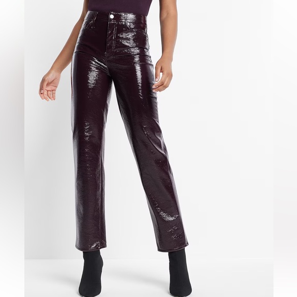 Express maroon Super High Waisted Faux Leather Modern Straight Pants NEW - Picture 1 of 10